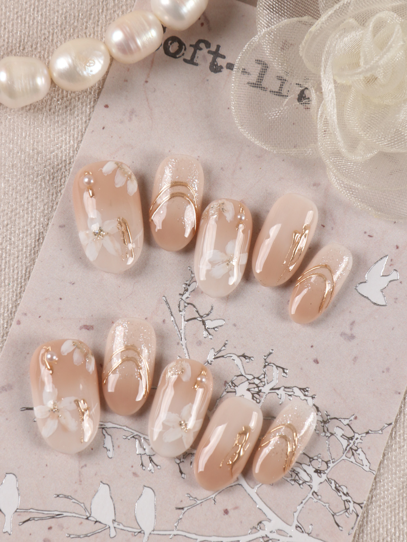 Pressed Flower Art - 10Pcs Kuku Palsu Pendek Warna Coklat