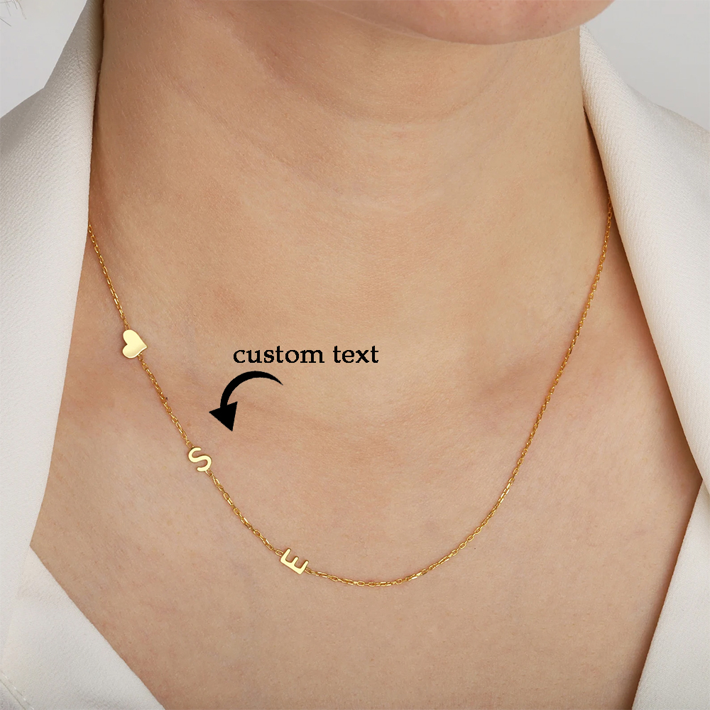 Name Necklace Custom - Kalung Inisial Huruf Bentuk Hati Menyamping