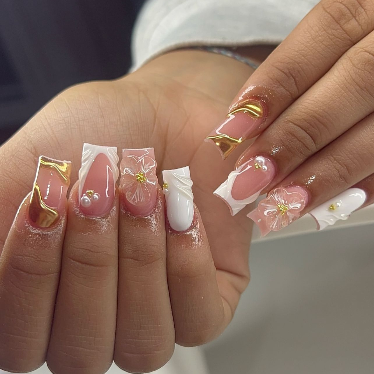 Pressed Flower Art - Kuku palsu persegi sedang manis 24