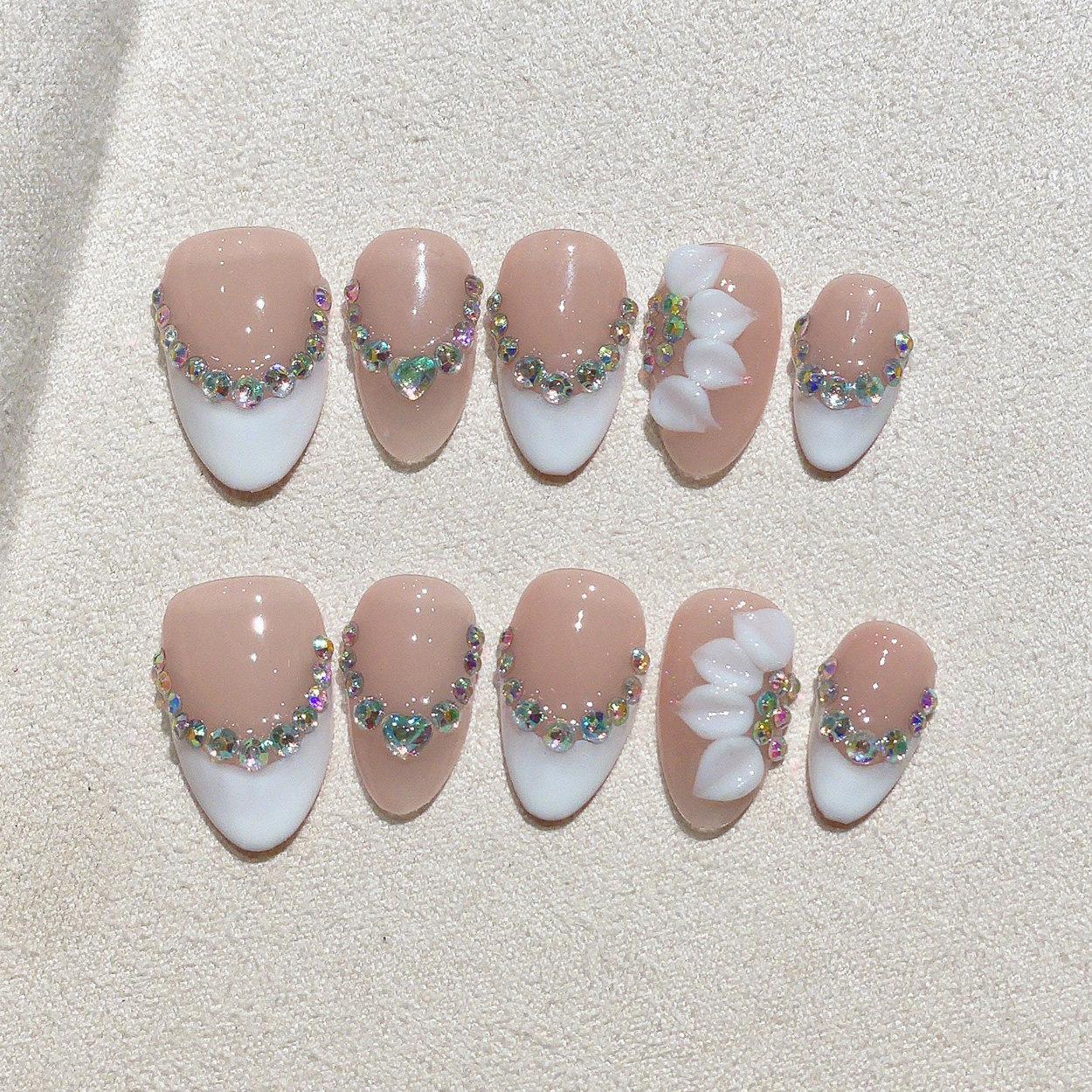 Pressed Flower Art - 10pcs Kuku Palsu Pendek Bentuk Almond