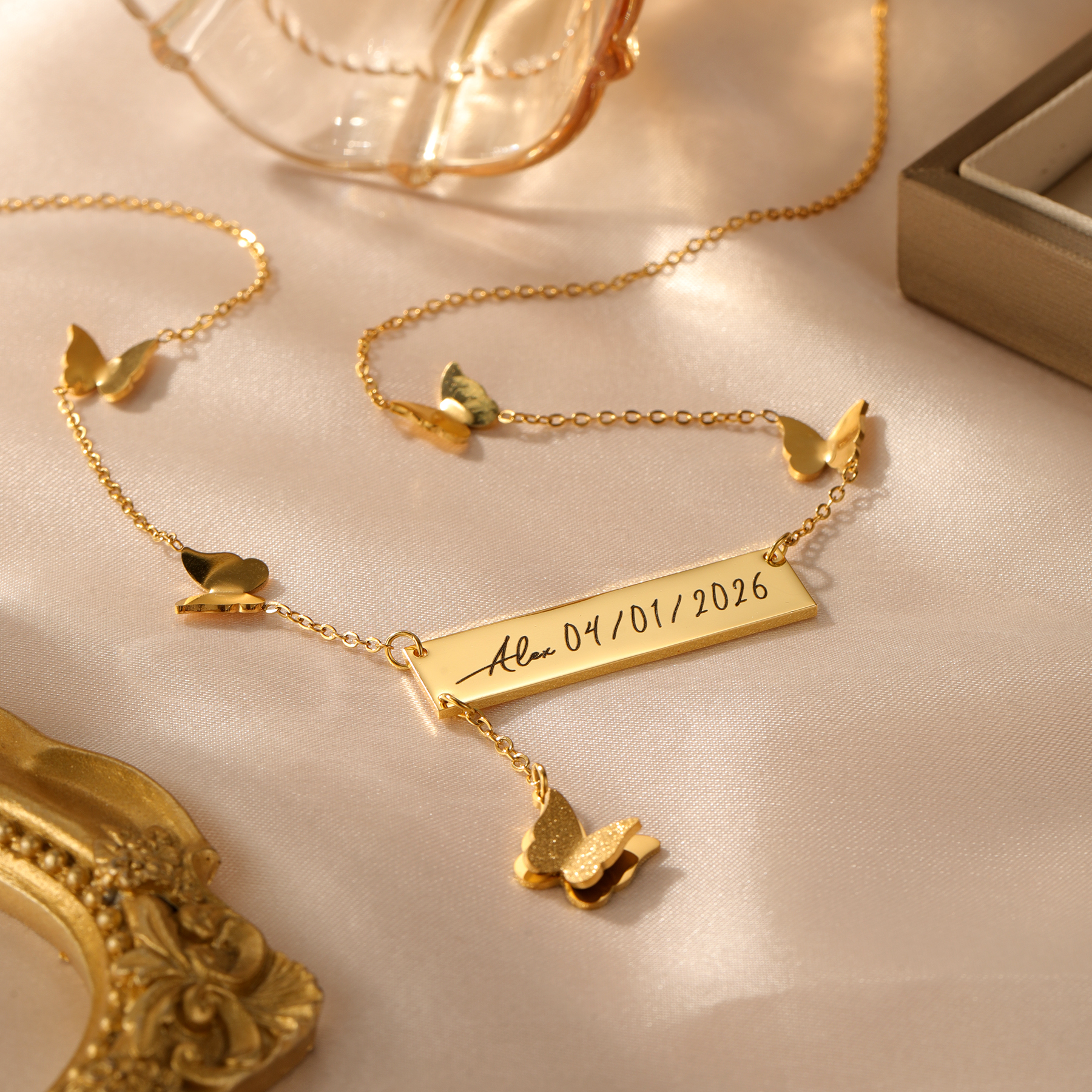 Handwriting Necklace Bar - Kalung Nama Kupu-kupu Personalisasi, Kalung Ukiran