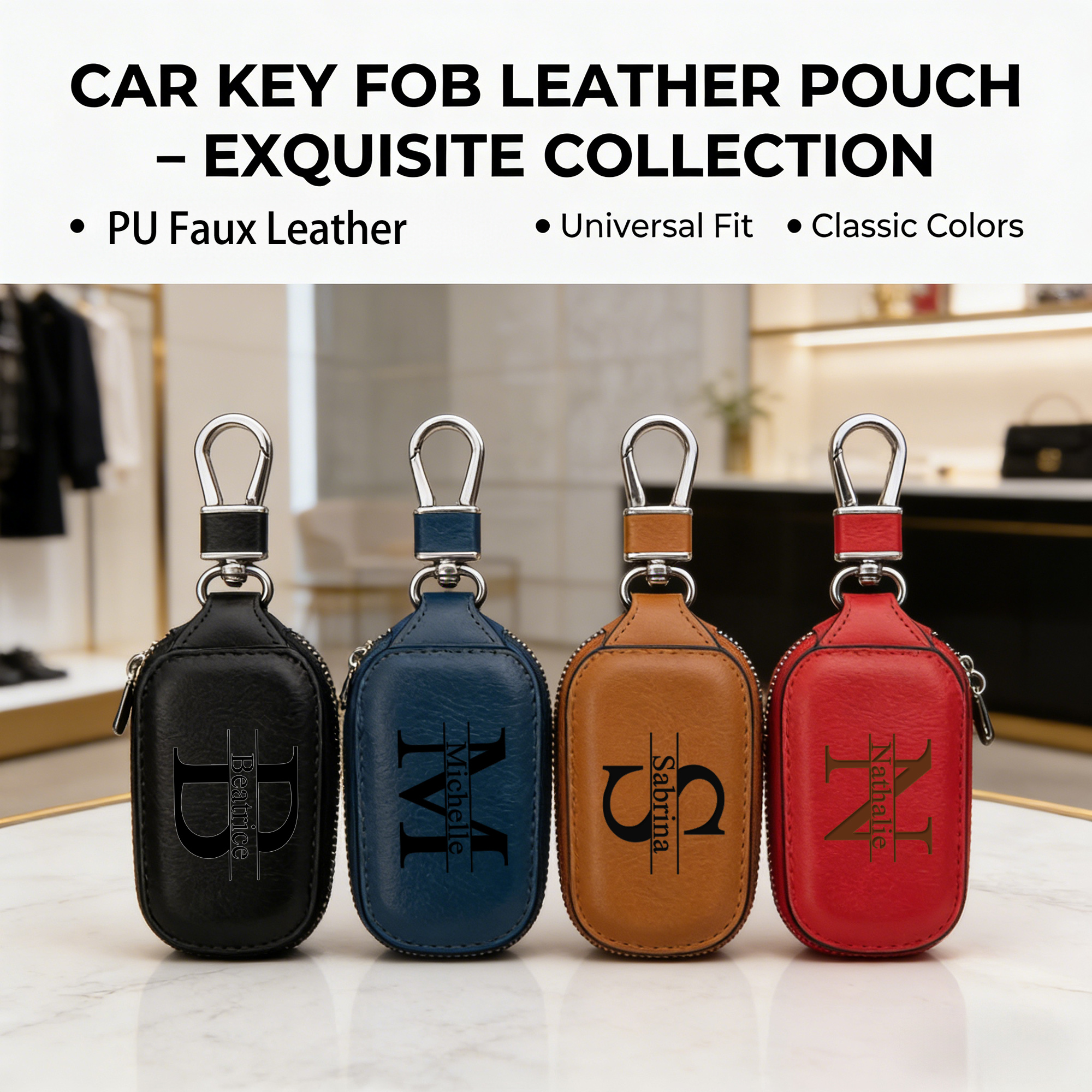 Monogram Keychain Leather - Casing Kunci Ritsleting Kustom yang Dipersonalisasi