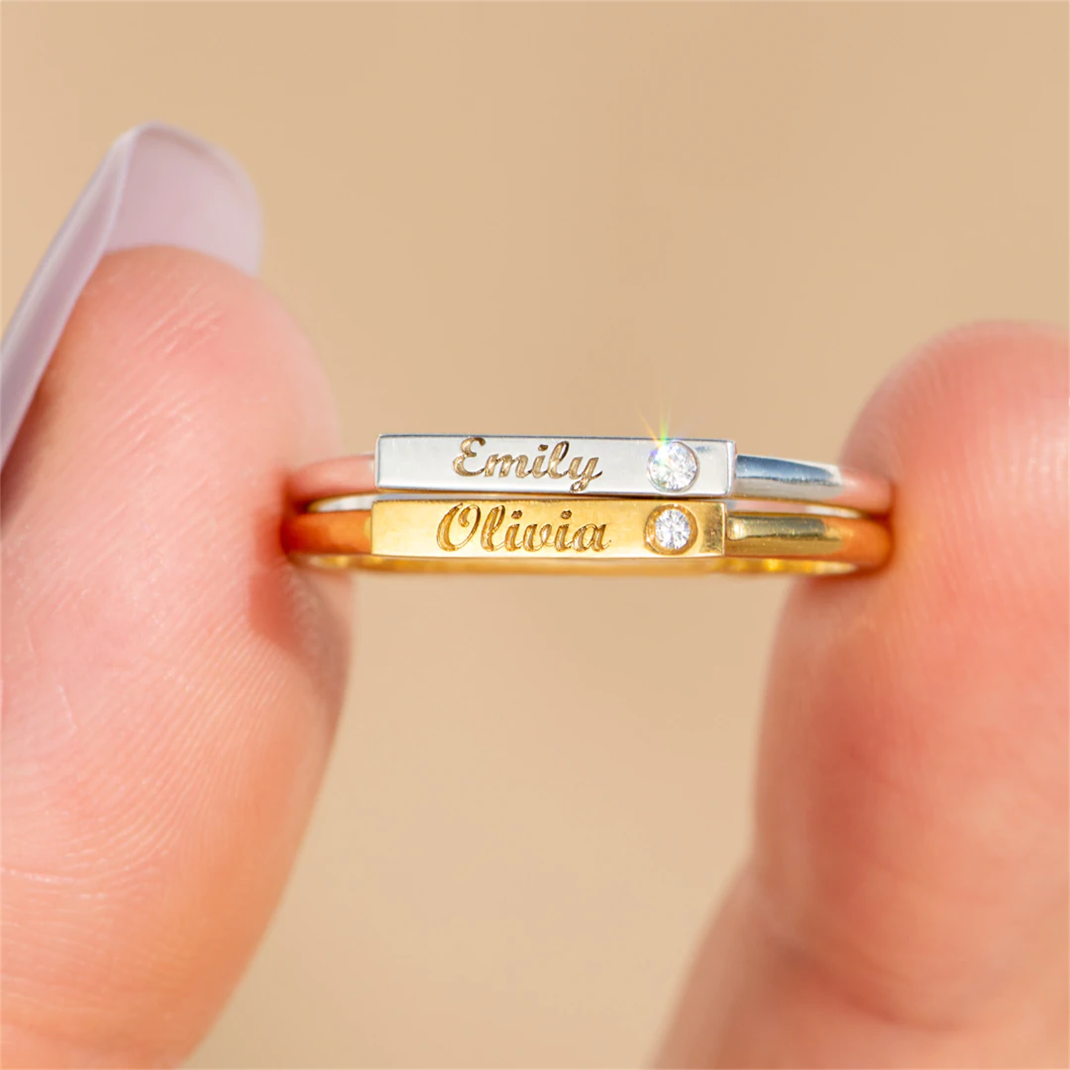 Initial Ring Custom - Personalisasi Diukir Minimalis BAR Cincin Nama