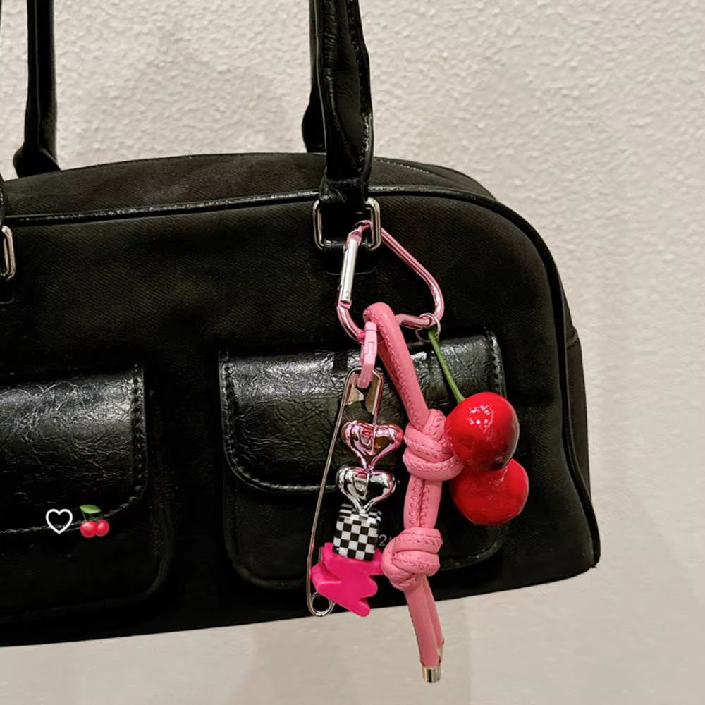 Monogram Keychain Leather - Y2k Tali Pendek Kulit PU Alfabet