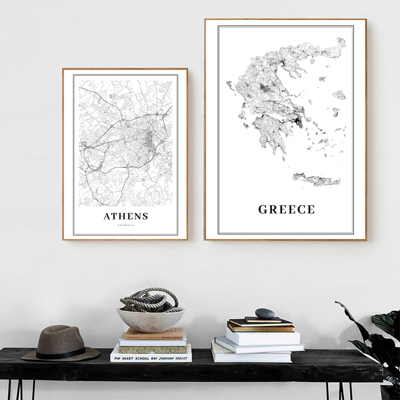 Custom Star Map - Yunani Peta jalan Poster Hitam dan