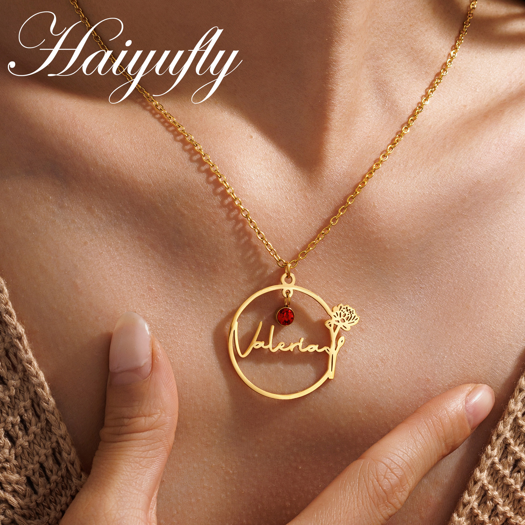 Birth Flower Necklace - Kalung Nama Kustom Haiyufly untuk Wanita