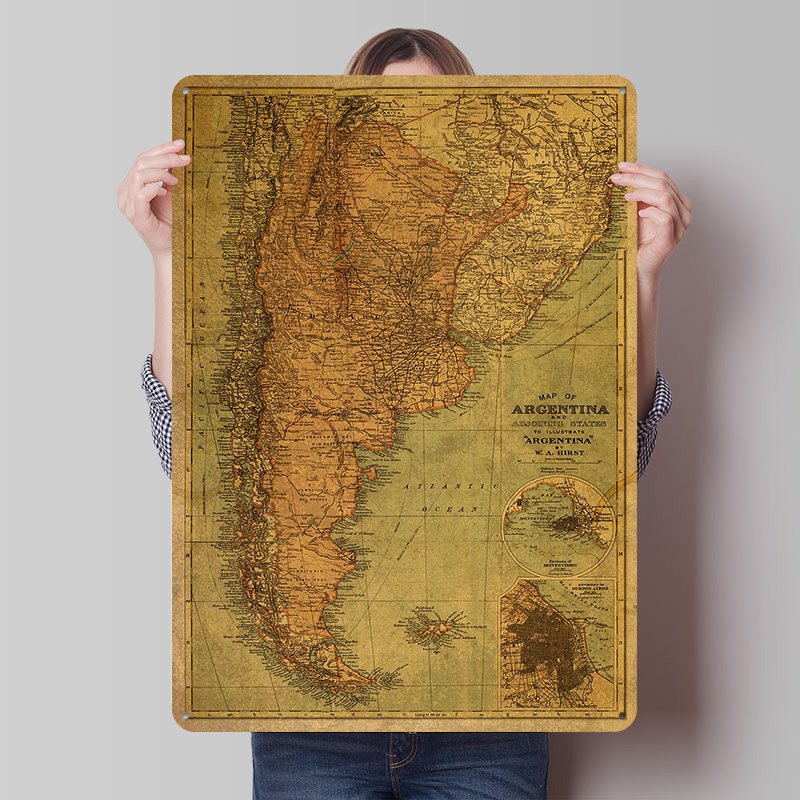 Custom Map Poster - Peta Argentina Vintage Poster Timah Kustom
