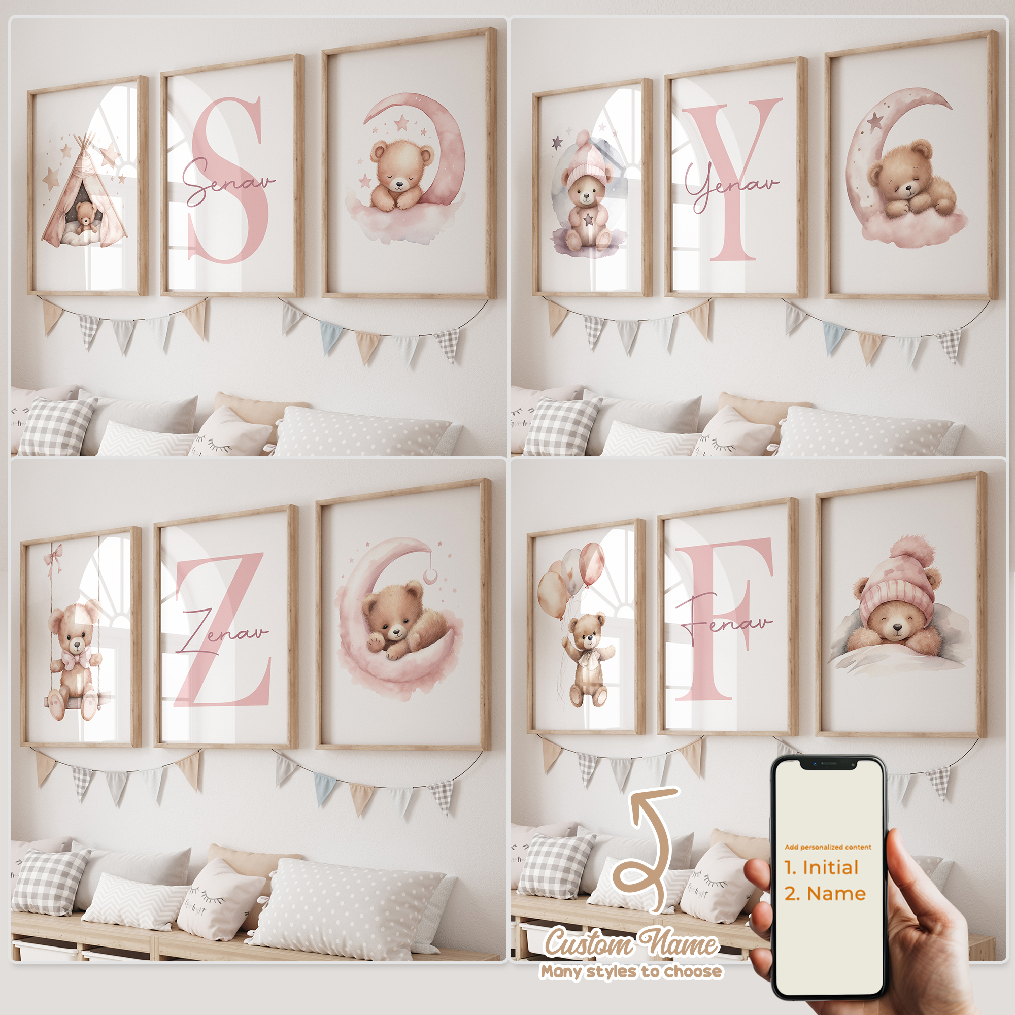 Personalized Name Box - 3pcs Lukisan Kanvas Poster Gambar Seni