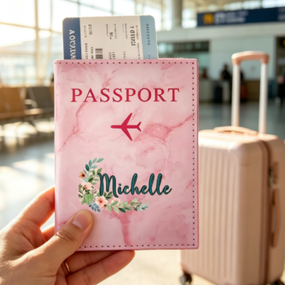 Personalized Name Box - Tempat Paspor Kulit Sintetis dengan Nama