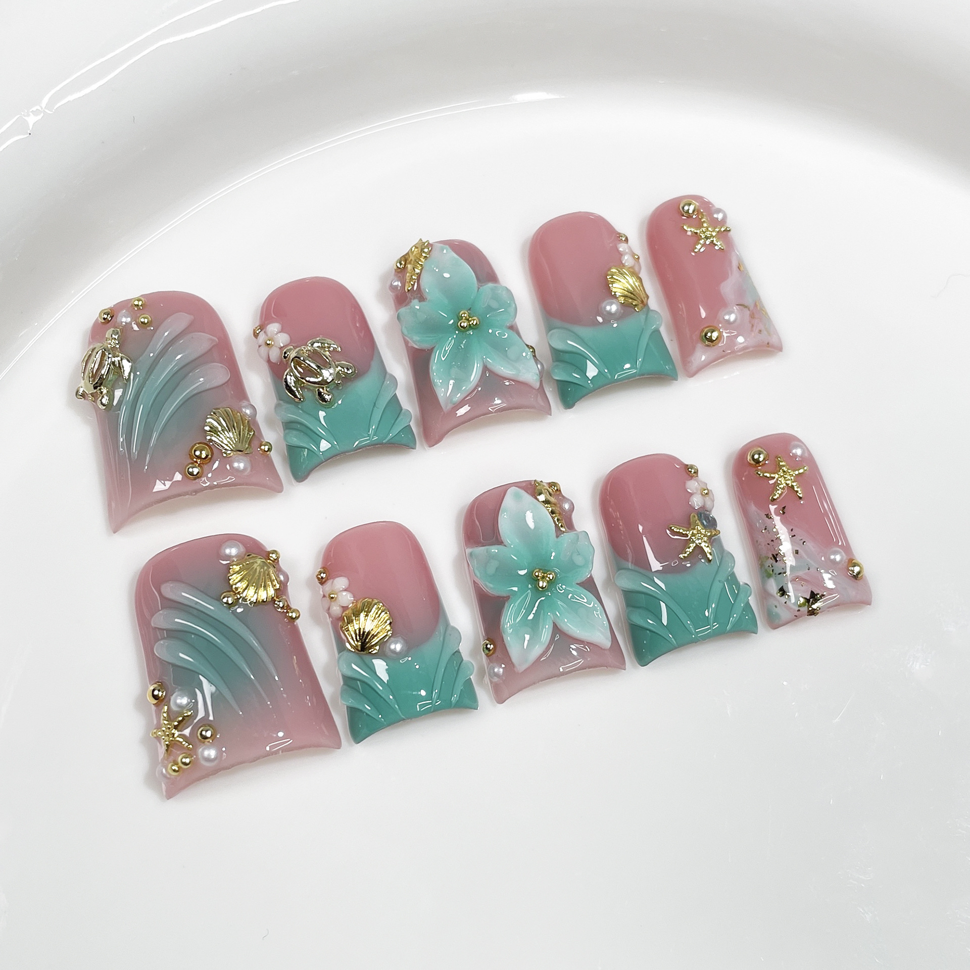 Pressed Flower Art - 10pcs Kuku Palsu Gaya Laut Duck