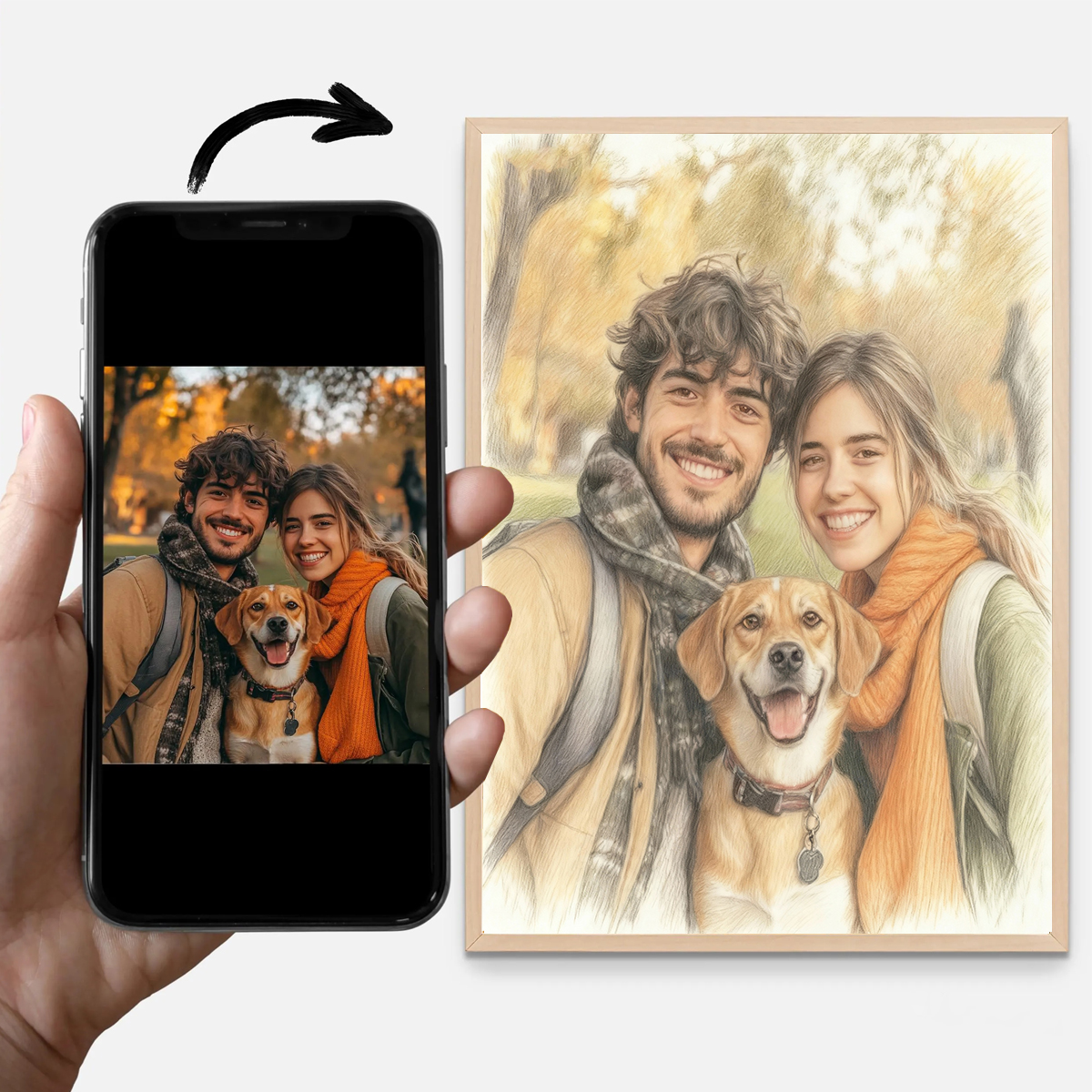 Pet Portrait Custom - Poster Cetak Kanvas Gaya Pensil Warna