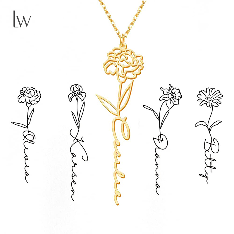 Birth Flower Necklace - Kalung Nama Bunga Kelahiran Yang Dipersonalisasi