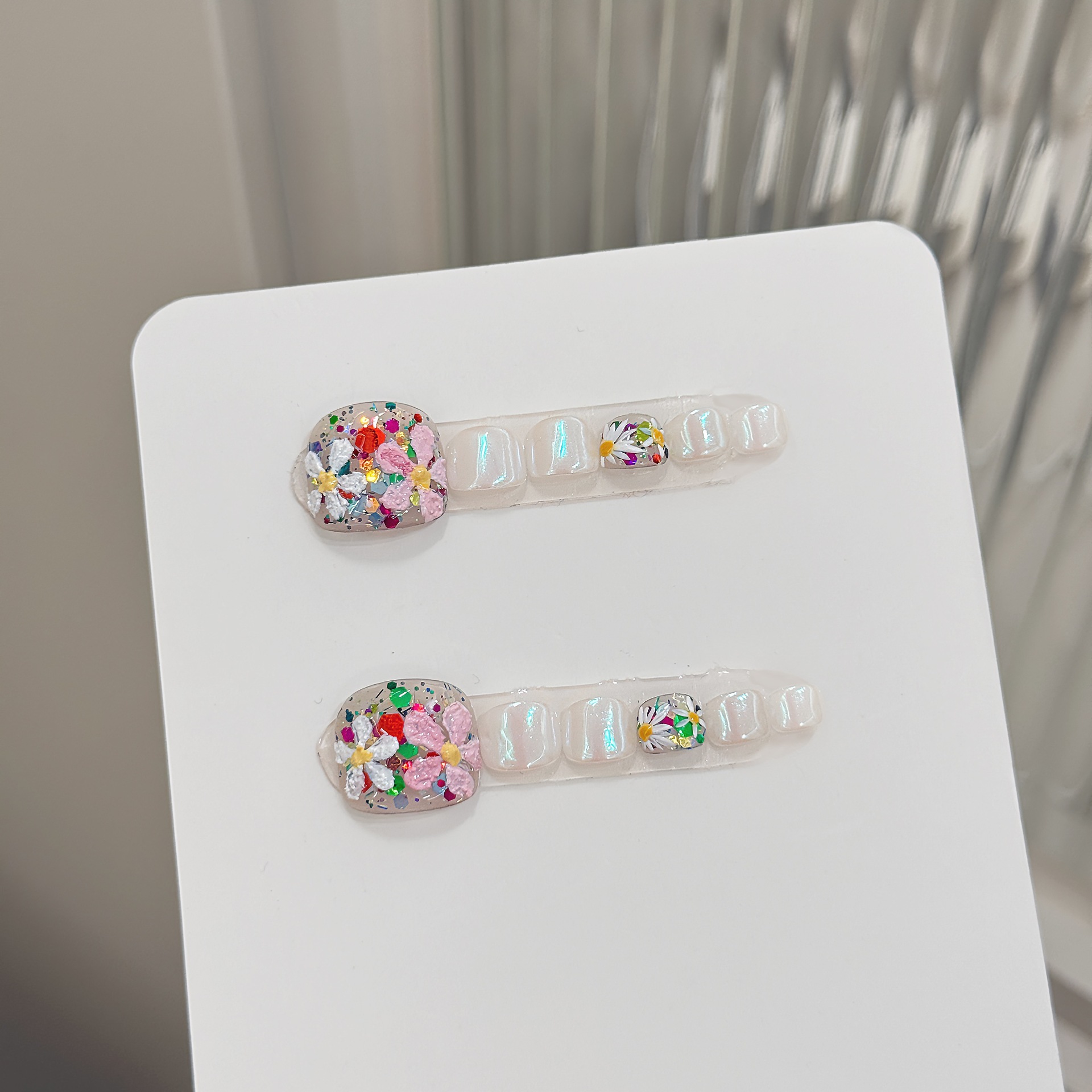 Pressed Flower Art - 12 Buah Kuku Kaki Tekan Buatan