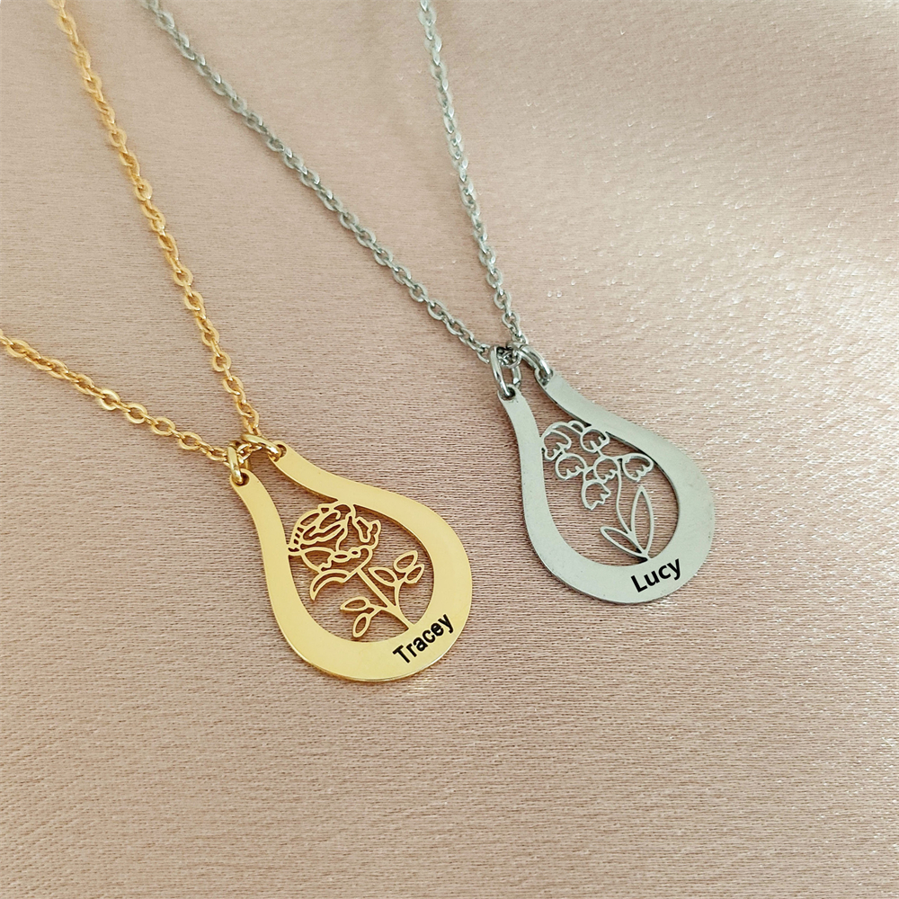 Birth Flower Necklace - Kalung Bunga Kelahiran Nama Terukir Kalung