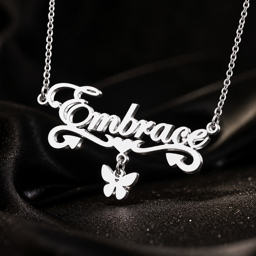 Name Necklace Custom - Kalung Nama Kupu-Kupu Kustom Untuk Wanita,