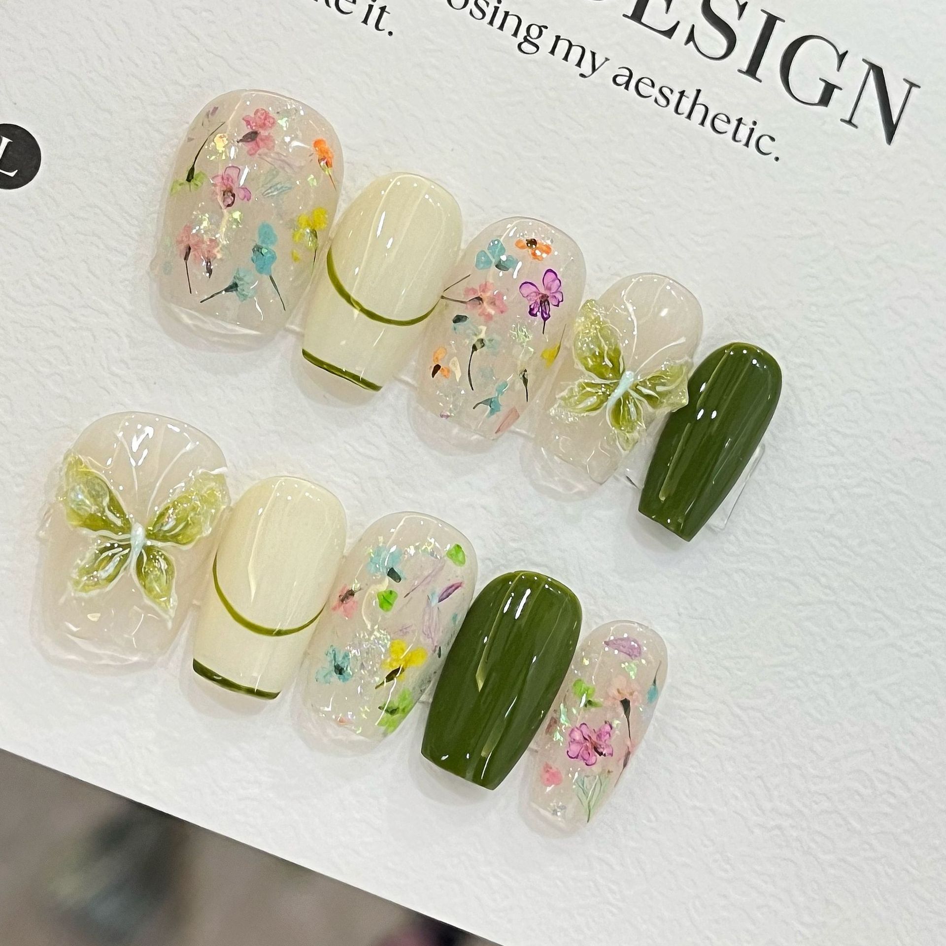 10pcs Kuku Palsu Motif Kupu-ku - Pressed Flower Art ulasan dan harga