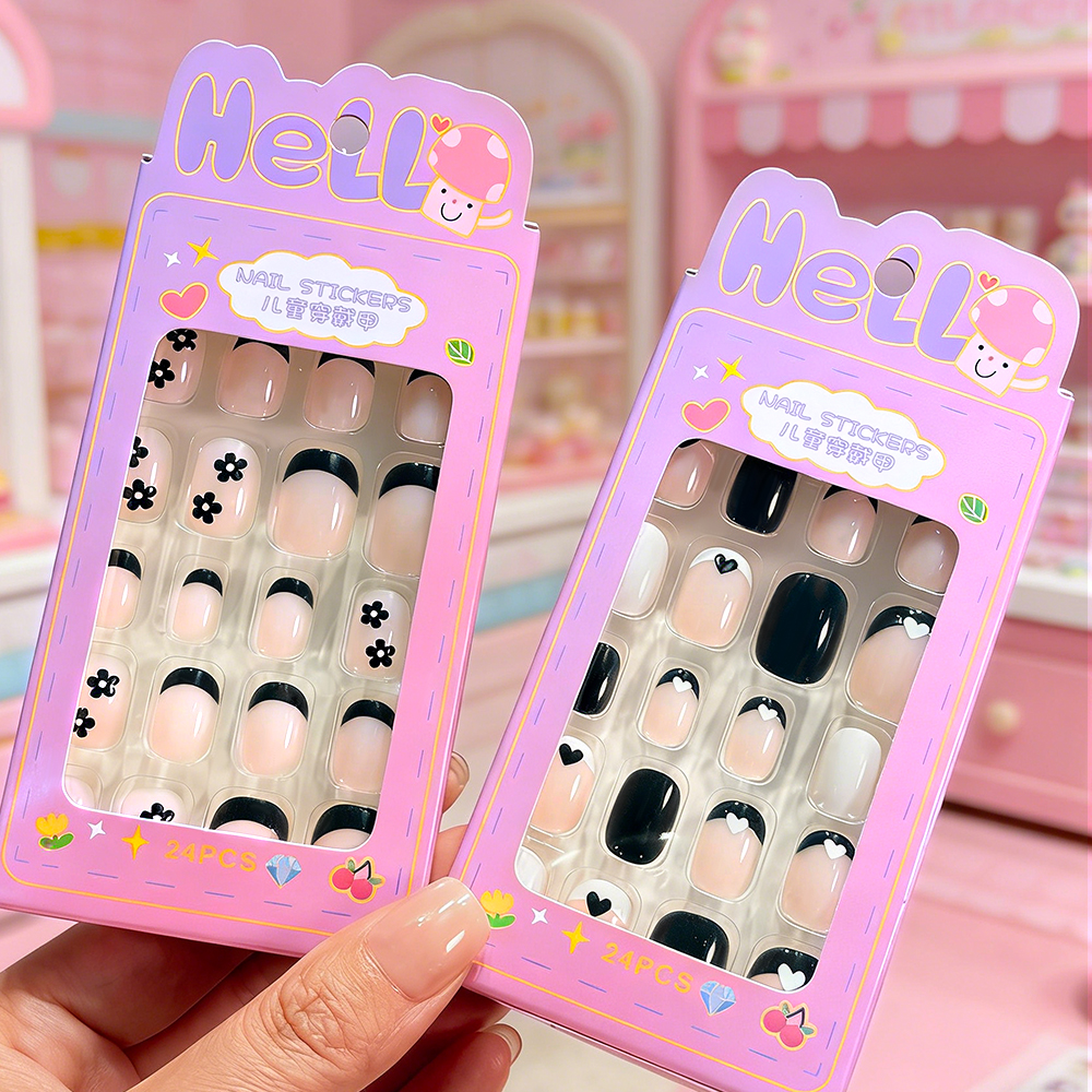 24Pcs/Box Kuku Palsu Anak Moti - Pressed Flower Art ulasan dan harga
