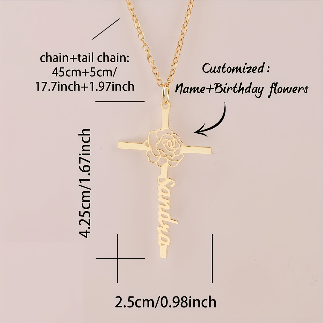 Kalung Nama Salib Bunga Kelahi - Birth Flower Necklace ulasan dan harga
