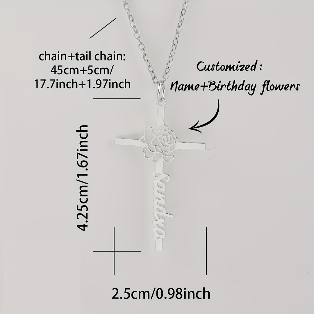 Kalung Nama Salib Bunga Kelahi - Birth Flower Necklace ulasan dan harga