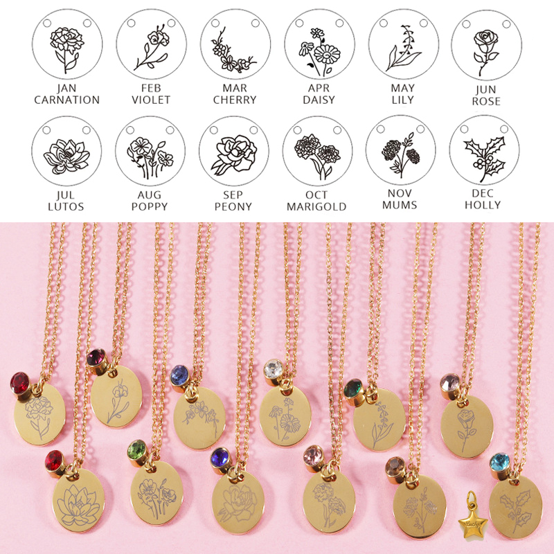 Kalung Batu Kelahiran Kristal  - Birth Flower Necklace ulasan dan harga