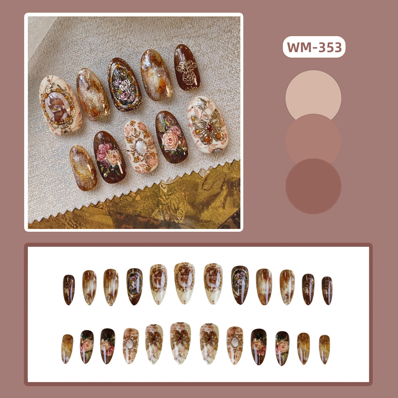 24pcs Kuku Palsu Vintage Garde - Pressed Flower Art ulasan dan harga