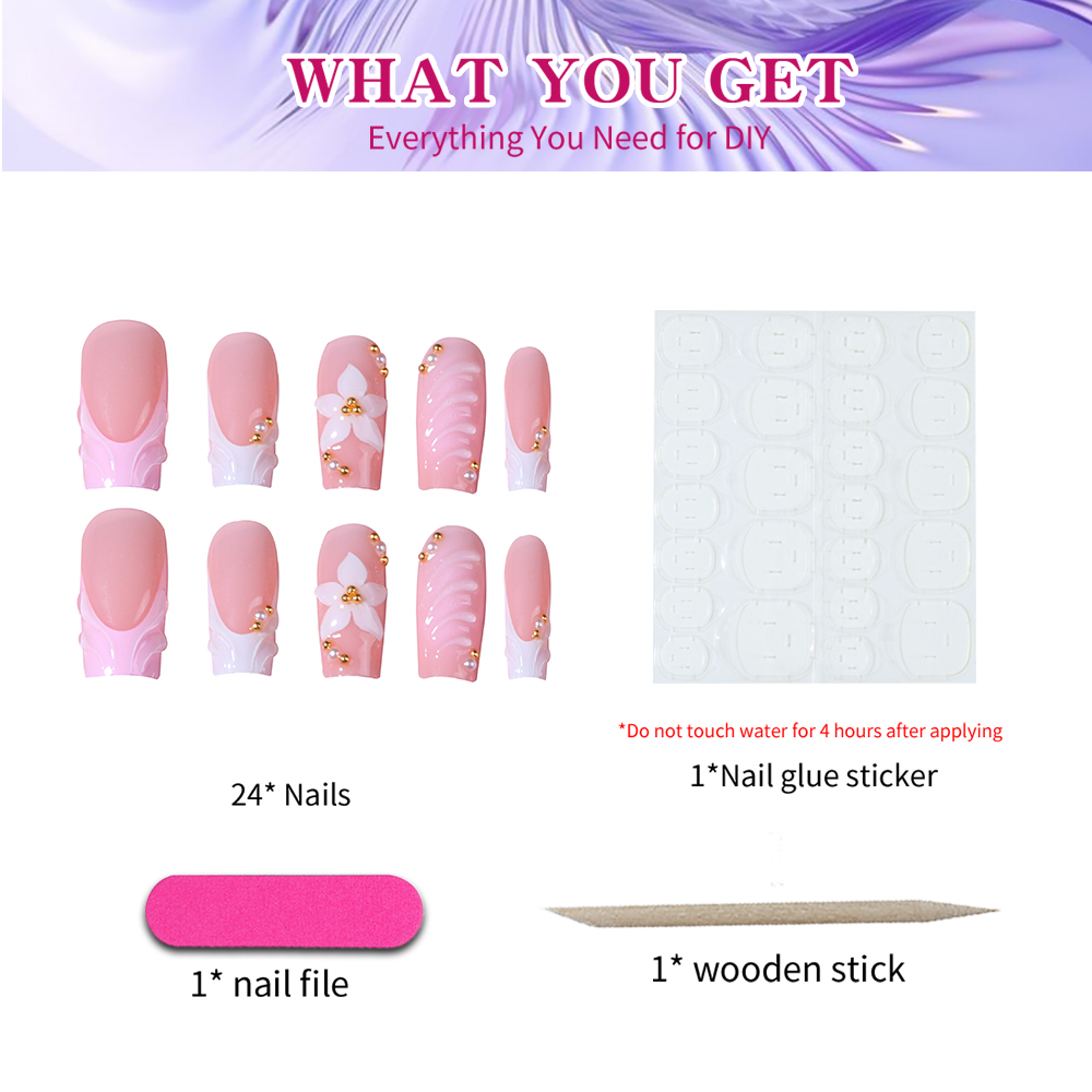 24 buah per kotak. Kuku palsu  - Pressed Flower Art ulasan dan harga