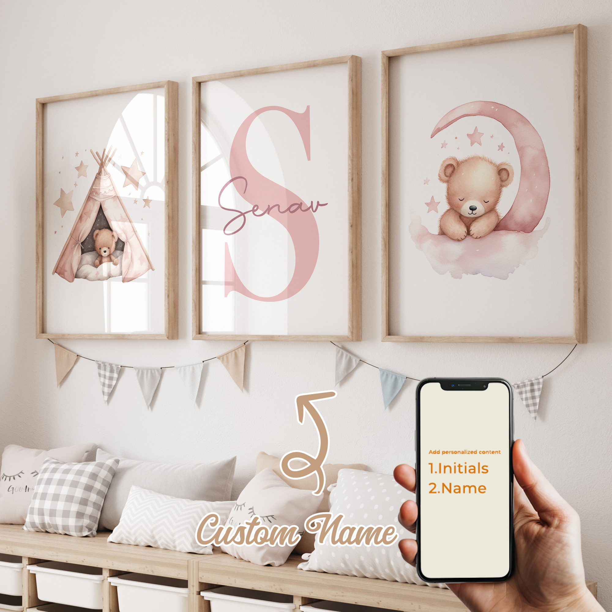 3pcs Lukisan Kanvas Poster Gam - Personalized Name Box ulasan dan harga