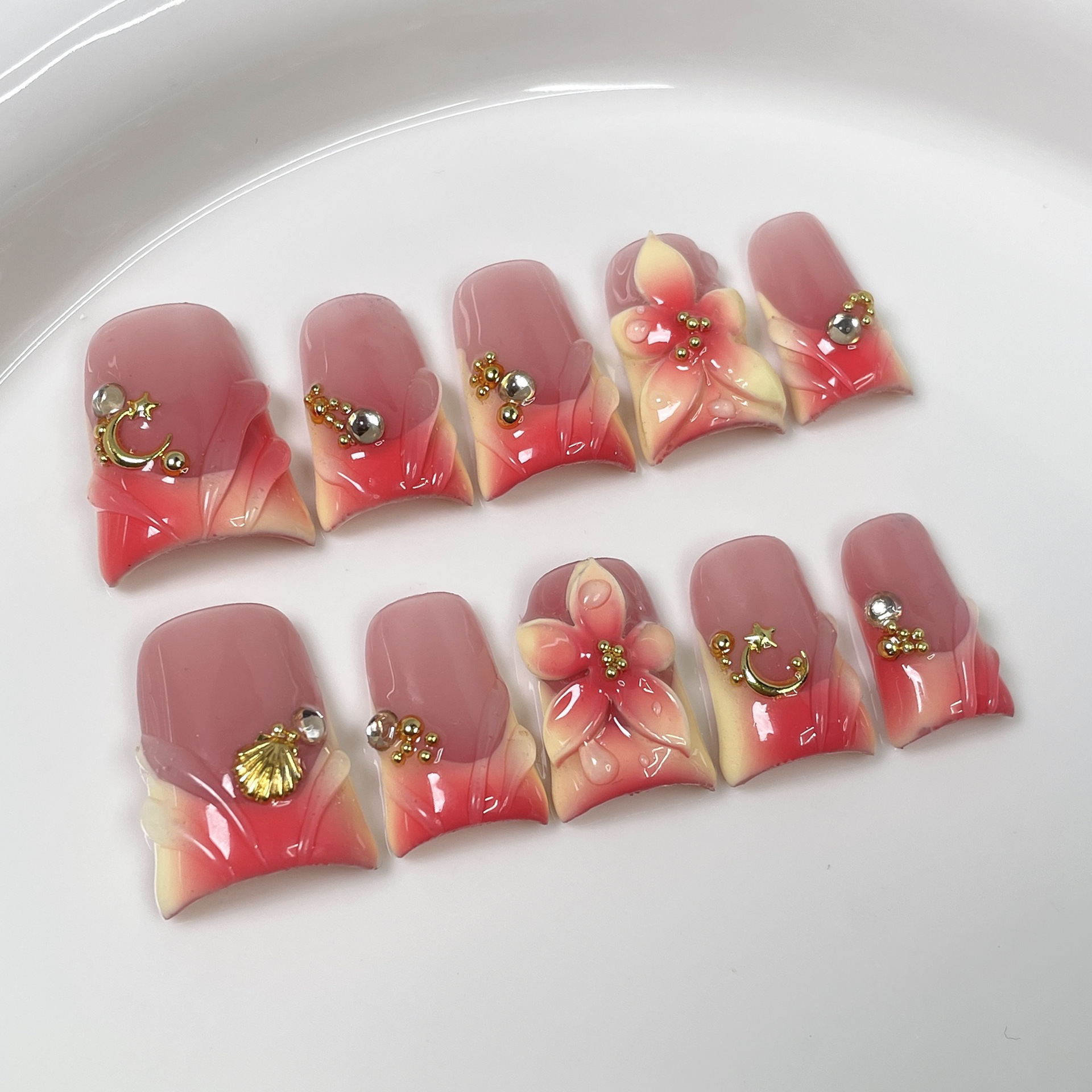 10pcs Kuku Palsu Gaya Laut Duc - Pressed Flower Art ulasan dan harga
