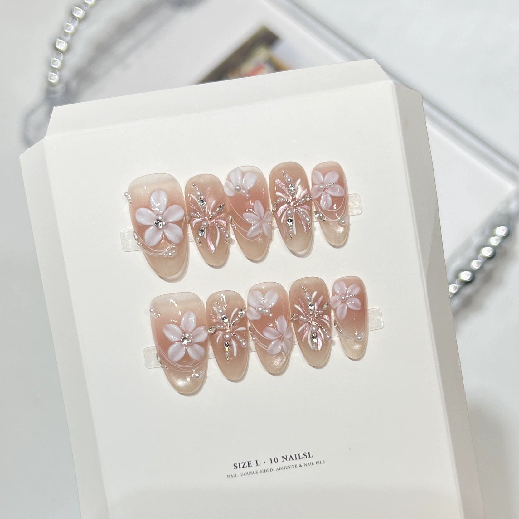 10Pcs Kuku Palsu Warna Nude Su - Pressed Flower Art ulasan dan harga