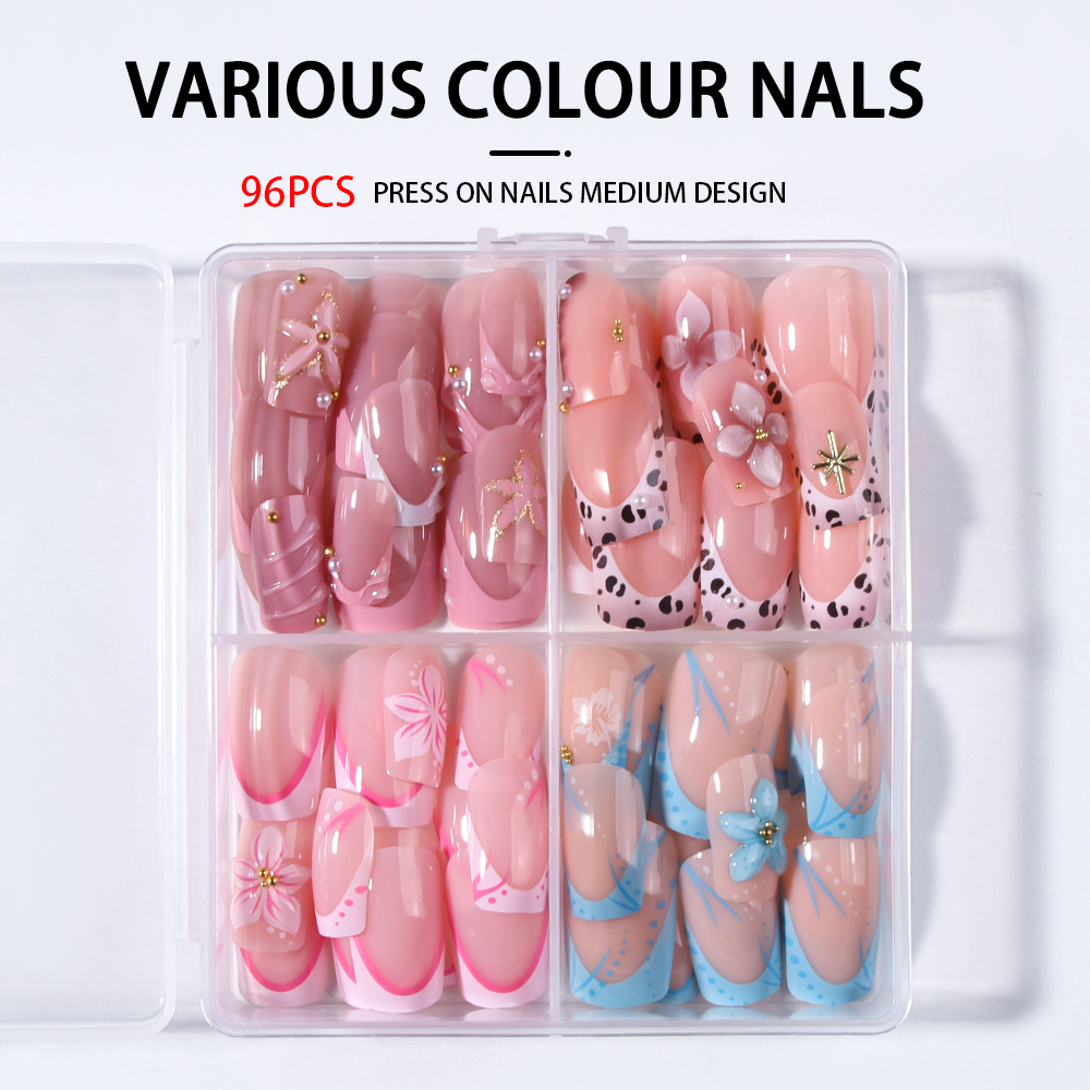 96Pcs(4 Campuran) Kuku Bentuk  - Pressed Flower Art ulasan dan harga